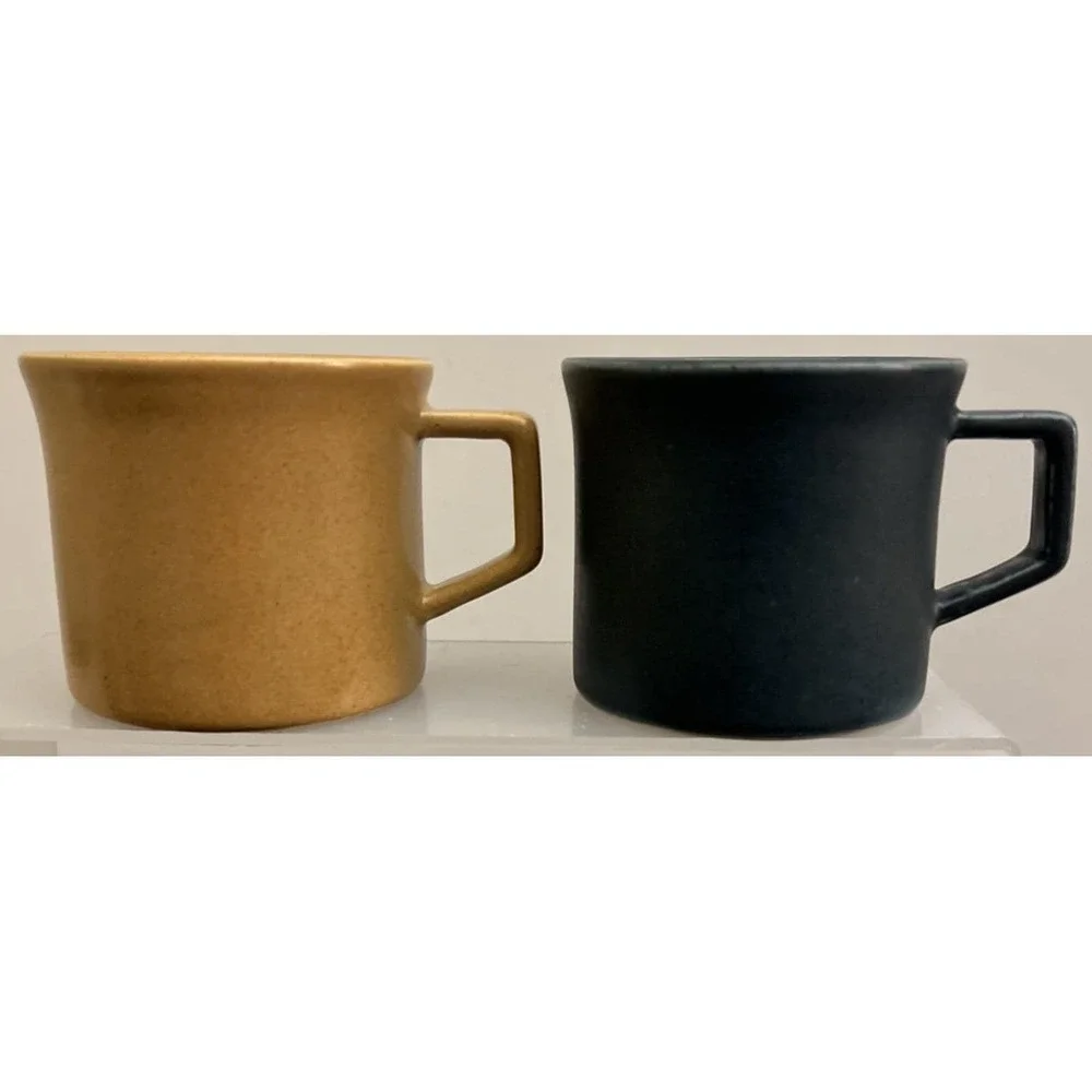 Vintage MCM LAUFFER GOVANCROFT Scotland Stoneware Coffee Cups Gold‎ & Dark Teal